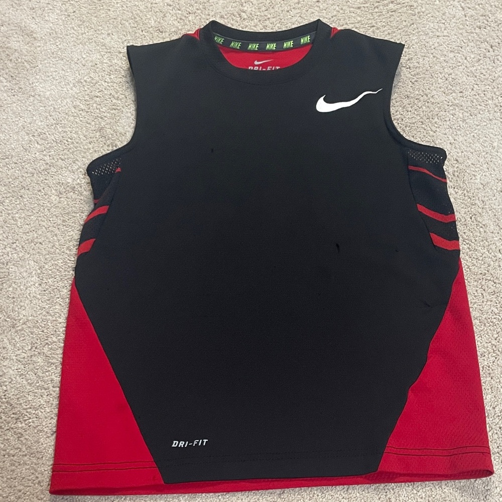 Nike Black and Red Dri-FIT Sleeveless Shirt